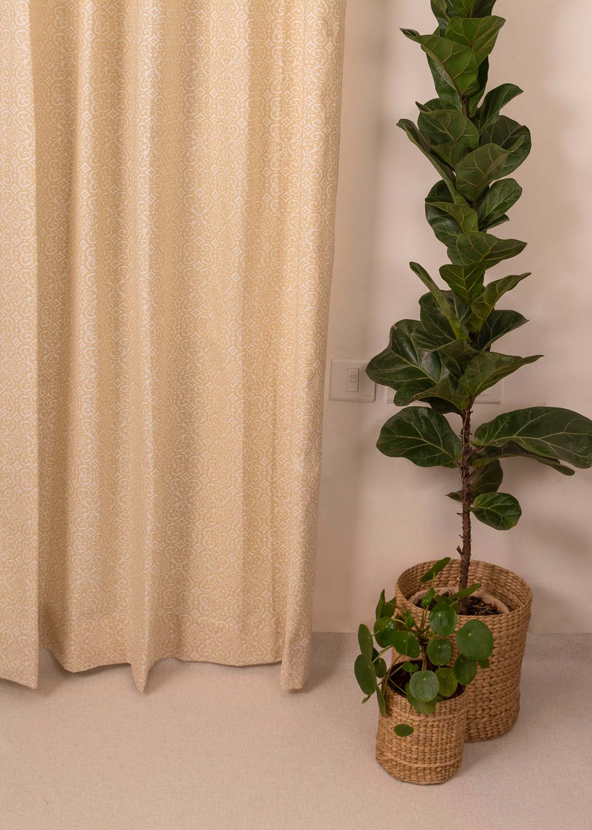 Antique Rose 100% cotton minimal curtain for living room - Light Reduction - Cream - Single Piece