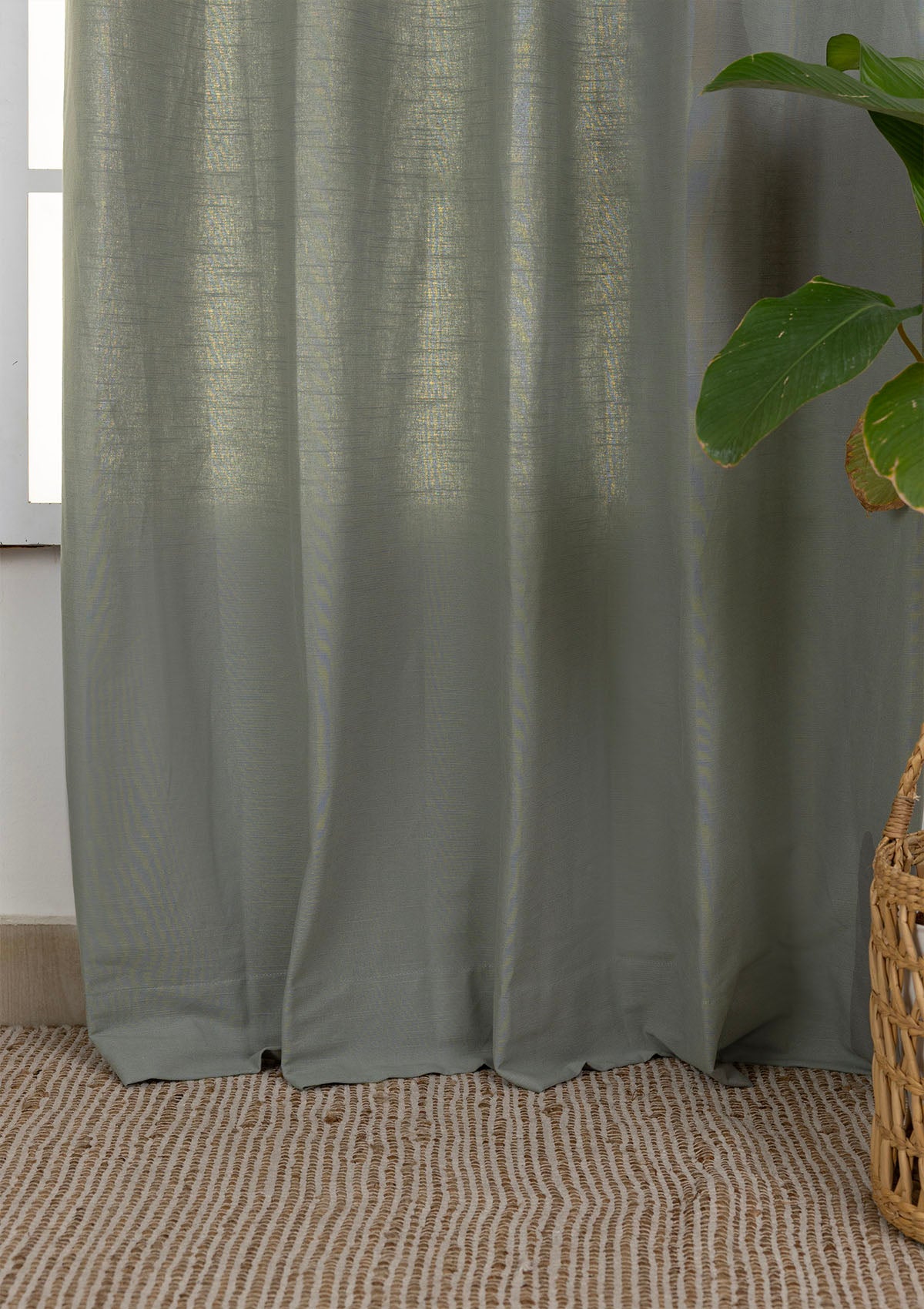 Basil Green Solid 100% Cotton Curtain For Bedroom| Room Darkening | Single Piece