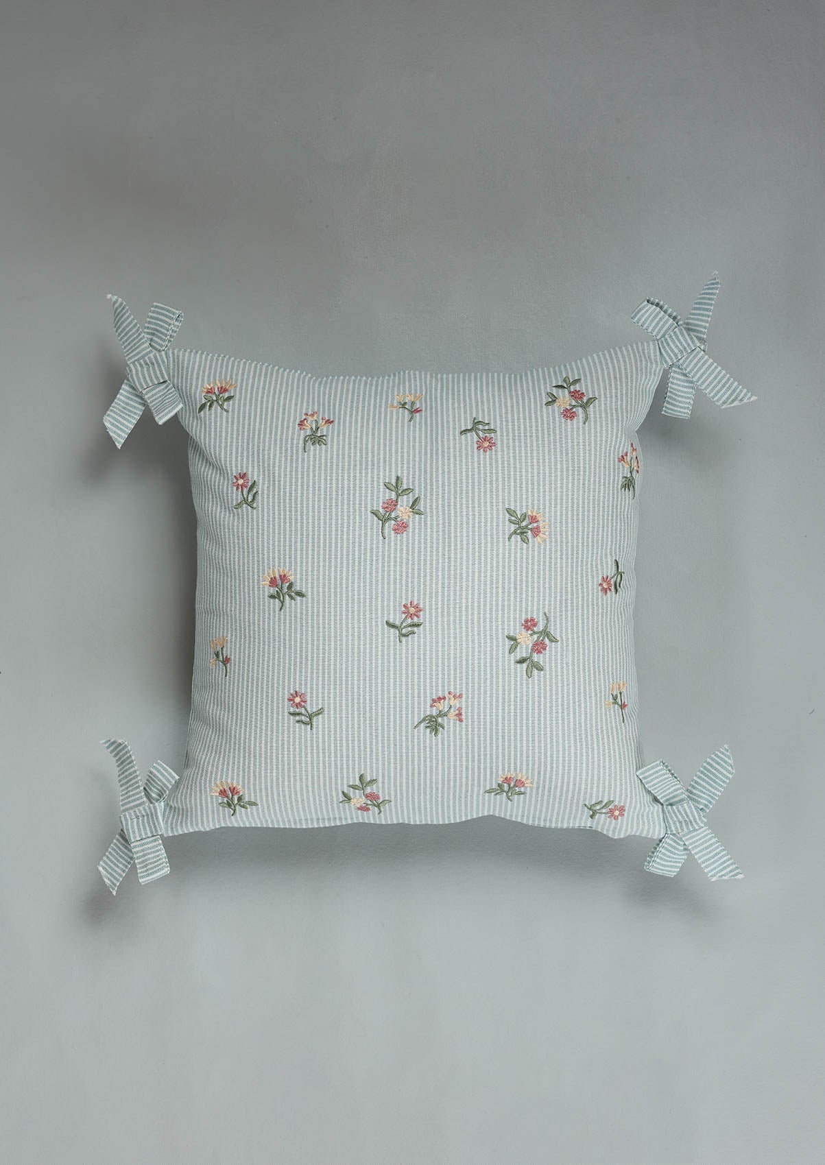 Belle Teal Embroidered 100% Cotton Cushion Cover For Sofa