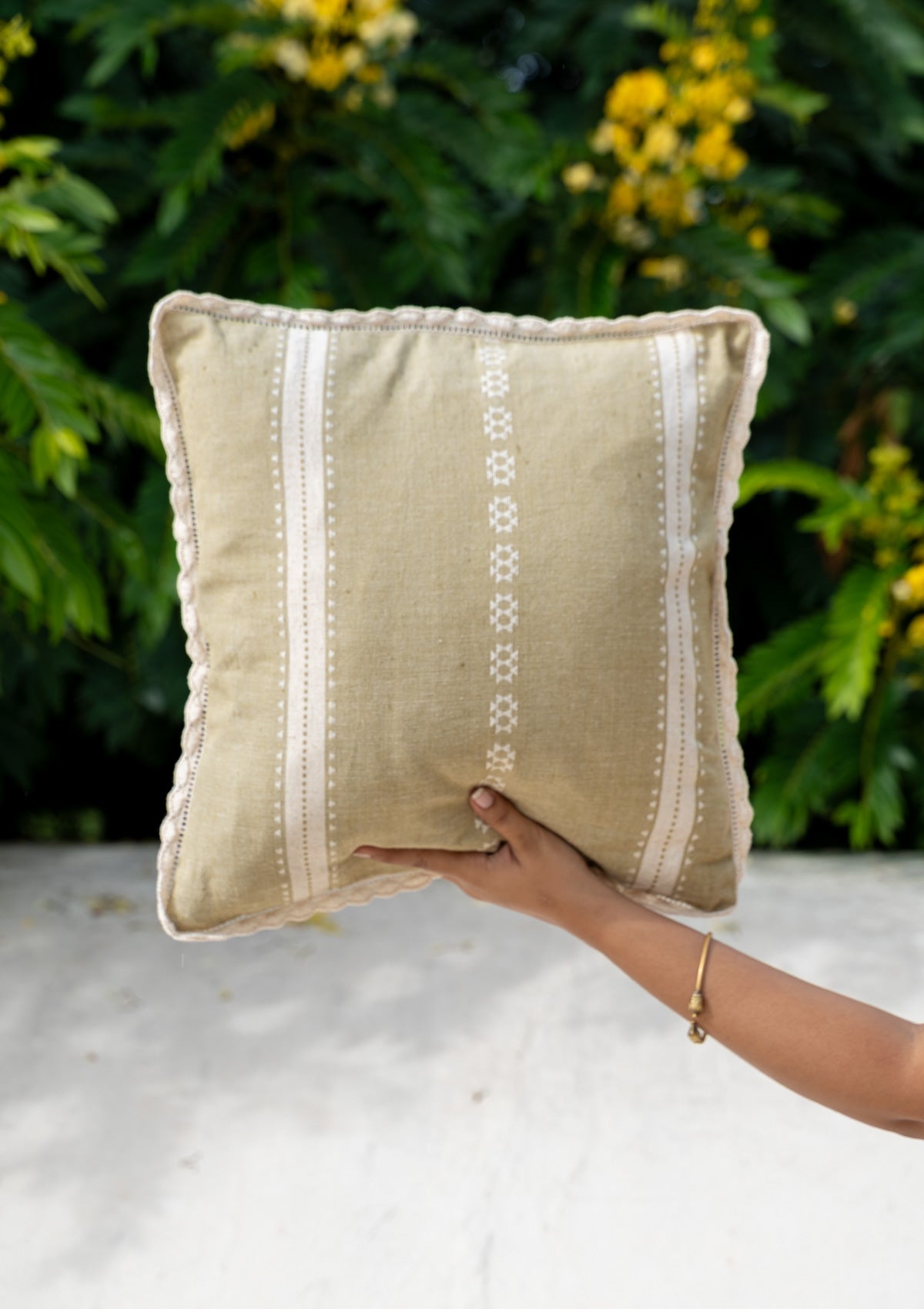 Bhumi Linen Cotton Textured Green Cushion Cover - 16"