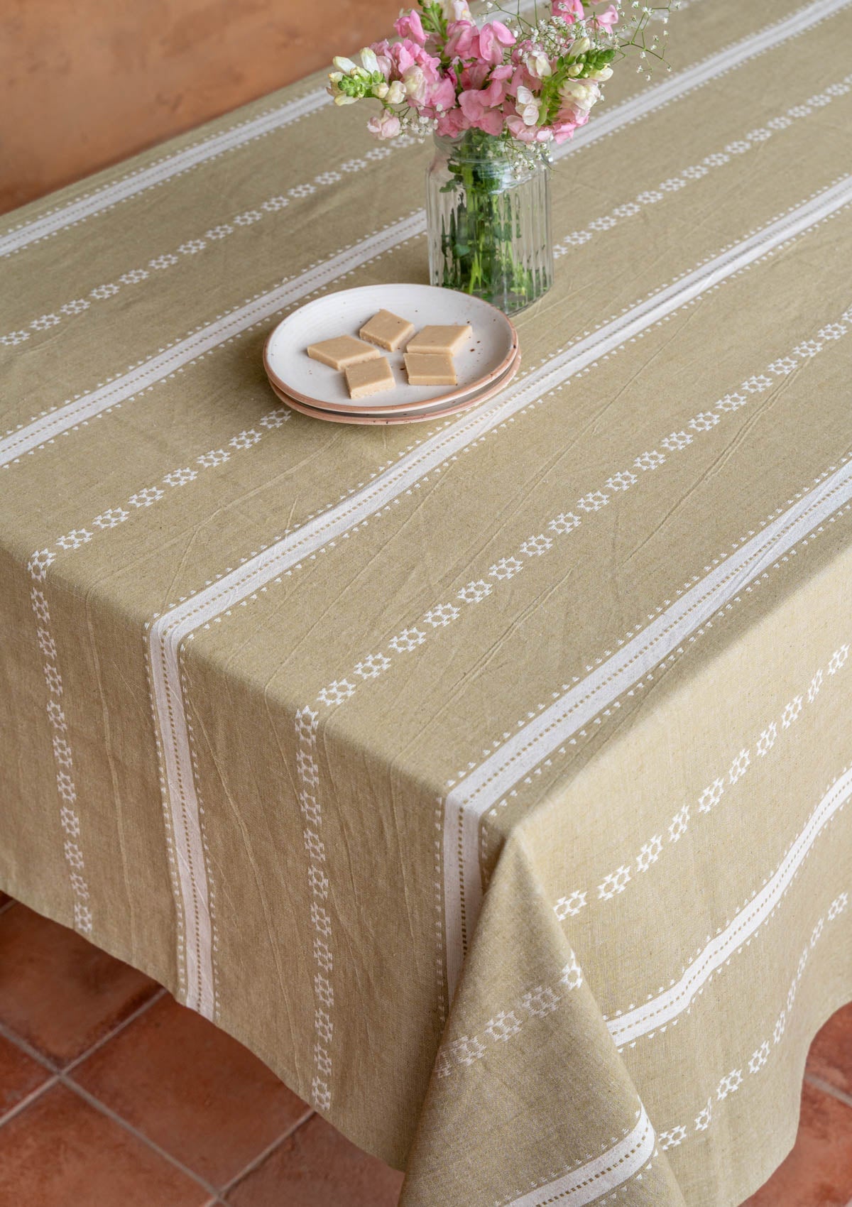 Bhumi Linen Cotton Textured Green Table Cloth
