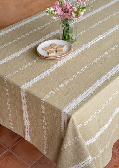 Bhumi Linen Cotton Textured Green Table Cloth