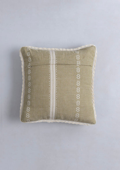 Bhumi Linen Cotton Textured Green Cushion Cover - 16"