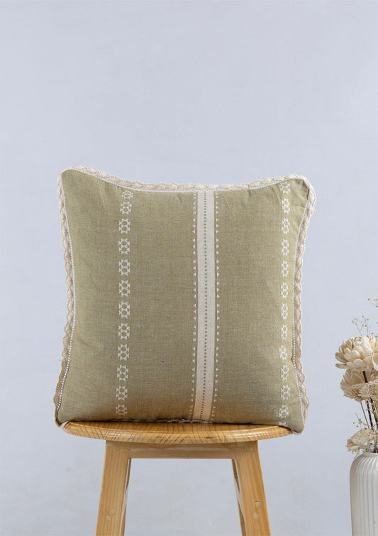 Bhumi Linen Cotton Textured Green Cushion Cover - 16"