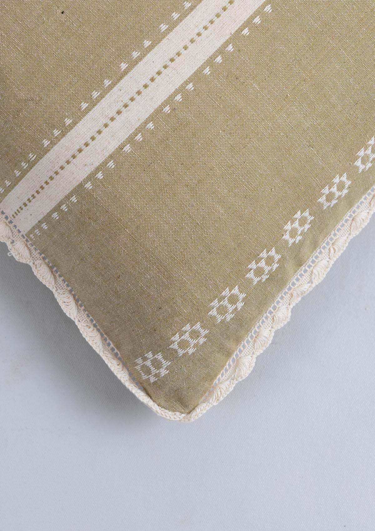 Bhumi Linen Cotton Textured Green Cushion Cover - 16"