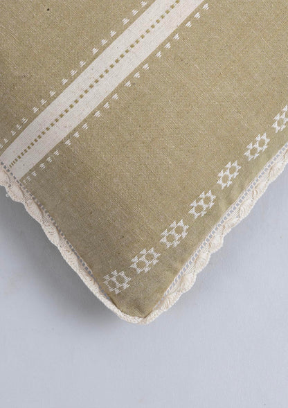 Bhumi Linen Cotton Textured Green Cushion Cover - 16"