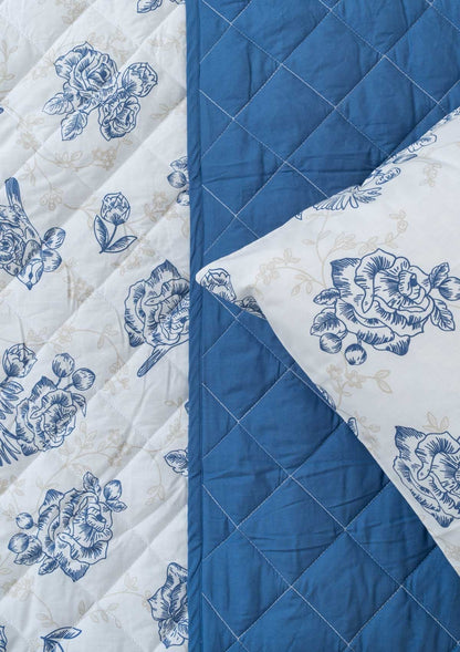 Bird Song Reversible Quilt - Royal Blue