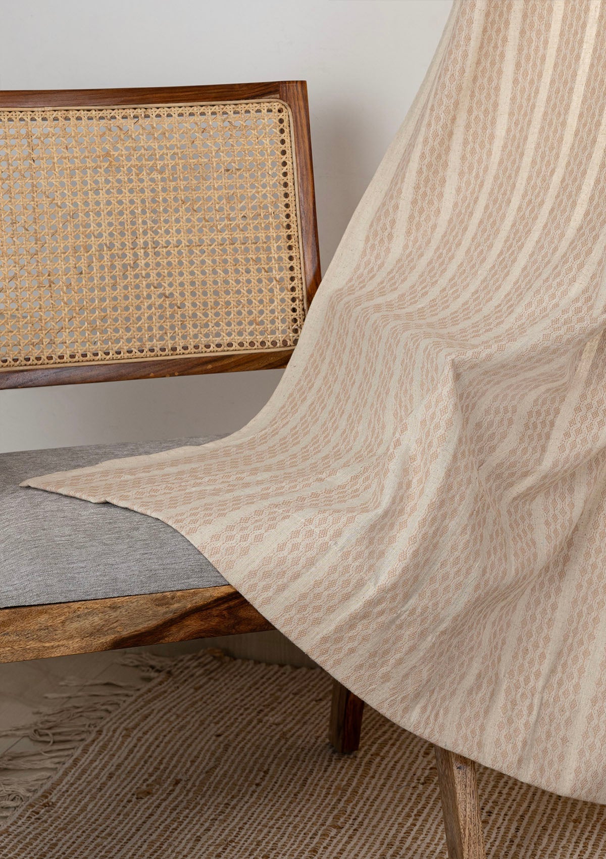 Biscotti Beige Textured 100% Cotton Linen Curtain For Living Room | Light Filtering | Single Piece