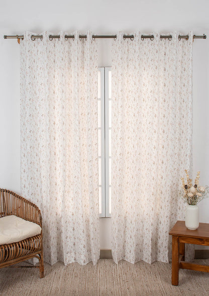 Breeze floral pattern 100% cotton curtain for living room - Light Reduction - Orange - Single Piece