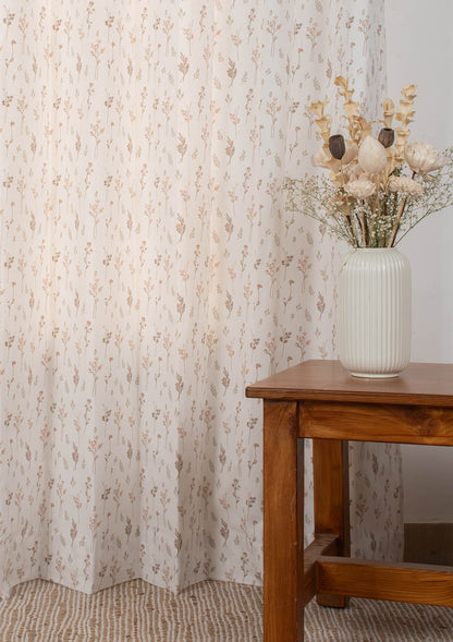 Breeze floral pattern 100% cotton curtain for living room - Light Reduction - Orange - Single Piece