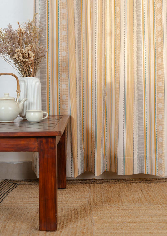 Buru 100% cotton boho curtain for living room - Light Reduction - Mustard - Single - Single Piece
