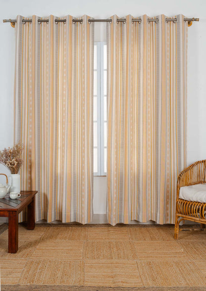 Buru 100% cotton boho curtain for living room - Light Reduction - Mustard - Single - Single Piece