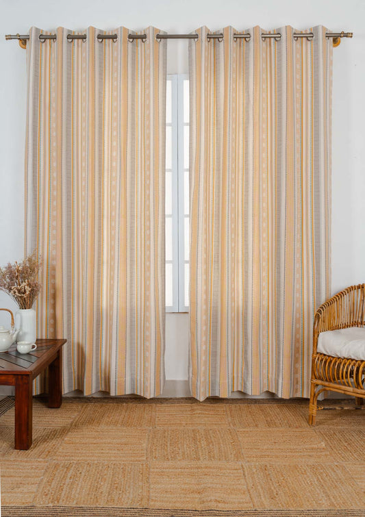 Buru 100% cotton boho curtain for living room - Light Reduction - Mustard - Single - Single Piece