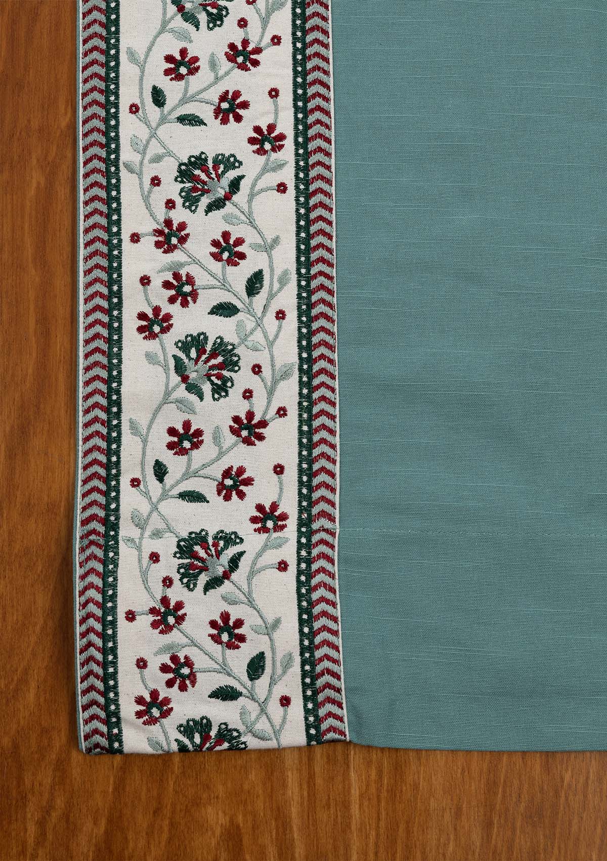 Kadamba Aqua blue Embroidery Cotton Fabric