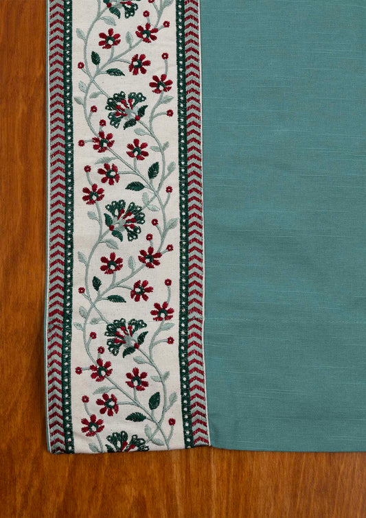 Kadamba Aqua blue Embroidery Cotton Fabric