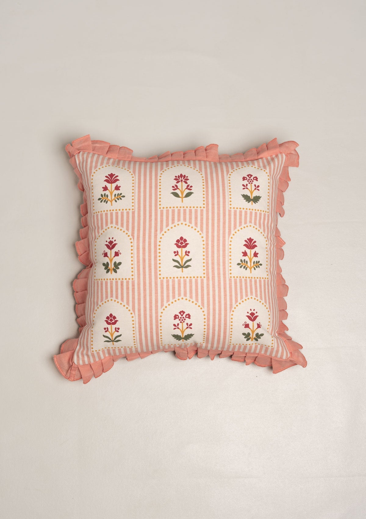 Courtyard Geometric Floral 100% Cotton Cushion Cover for Sofa - Blush Pink