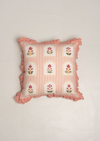 Courtyard Geometric Floral 100% Cotton Cushion Cover for Sofa - Blush Pink