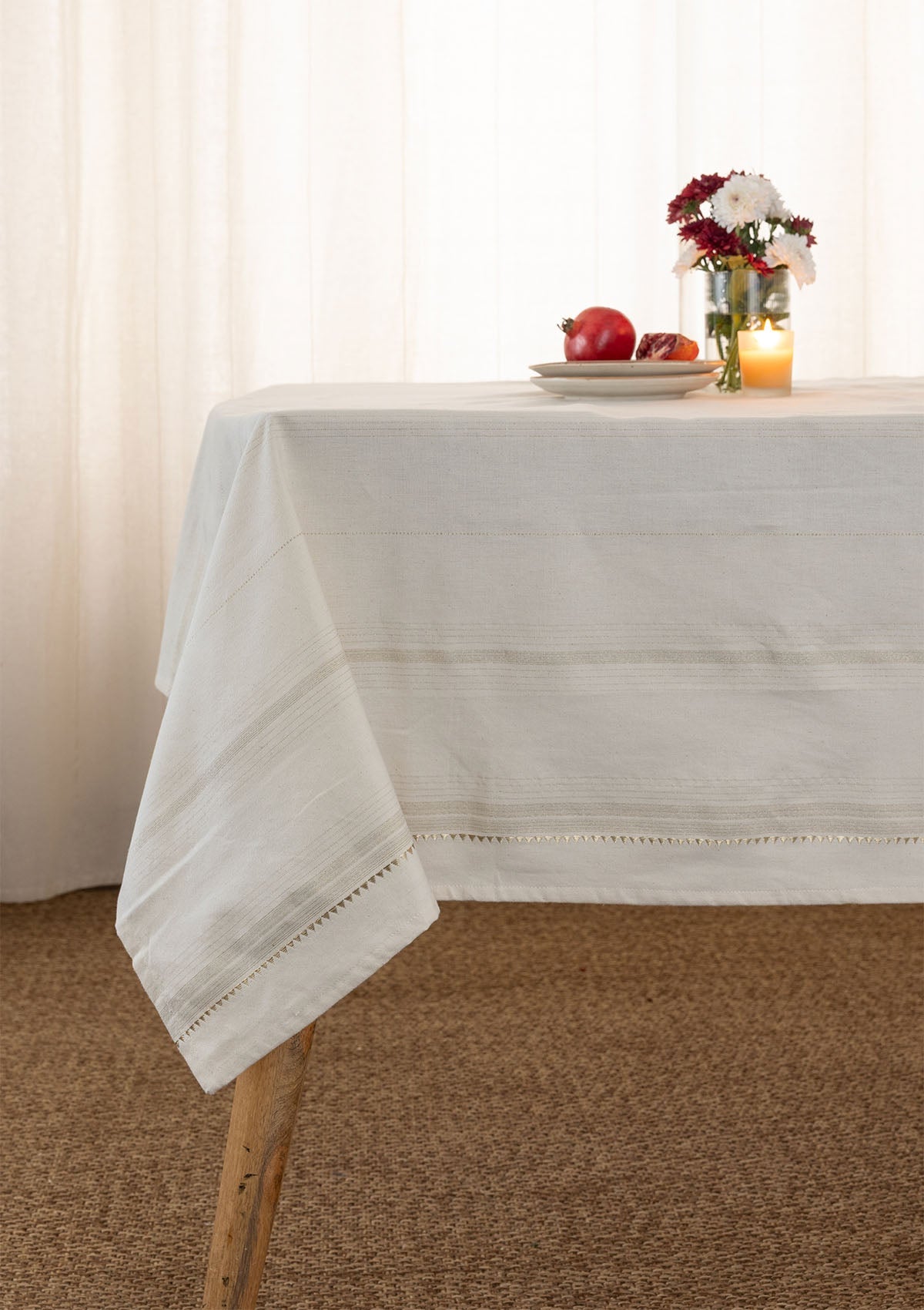 Daaram Beige Woven 100% Cotton Printed Table Cloth