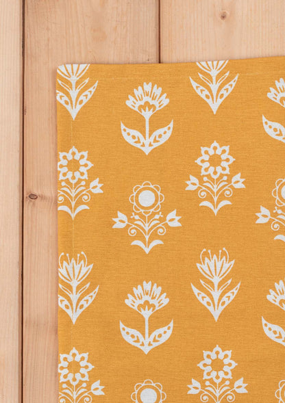 Dahlia Mustard Spill safe water-resistant coated cotton table cloth