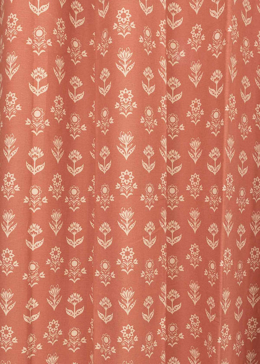 Dahlia printed cotton Fabric - Rust