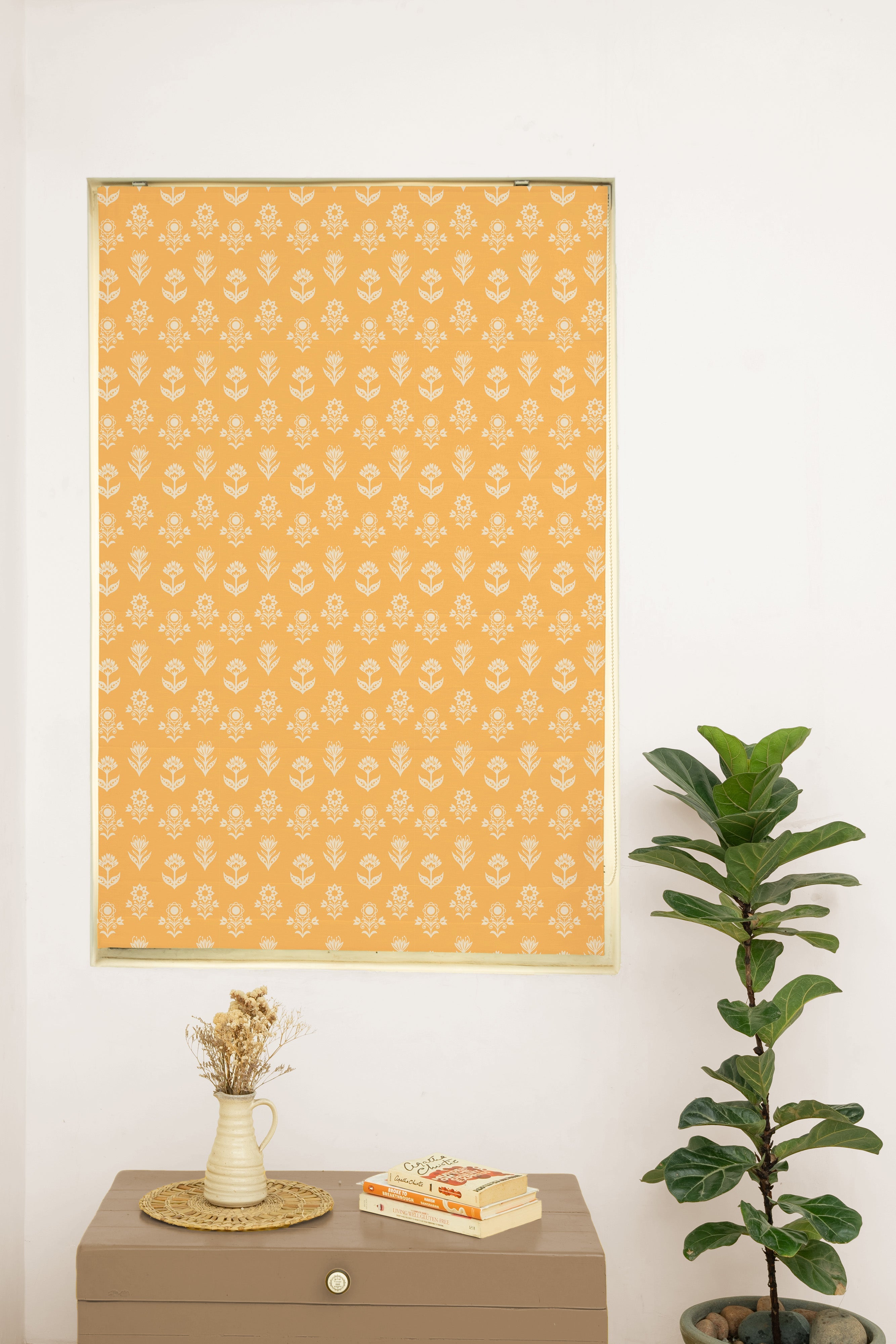 Dahlia 100% Customizable Cotton floral Roman blind for living room - Room darkening - Mustard