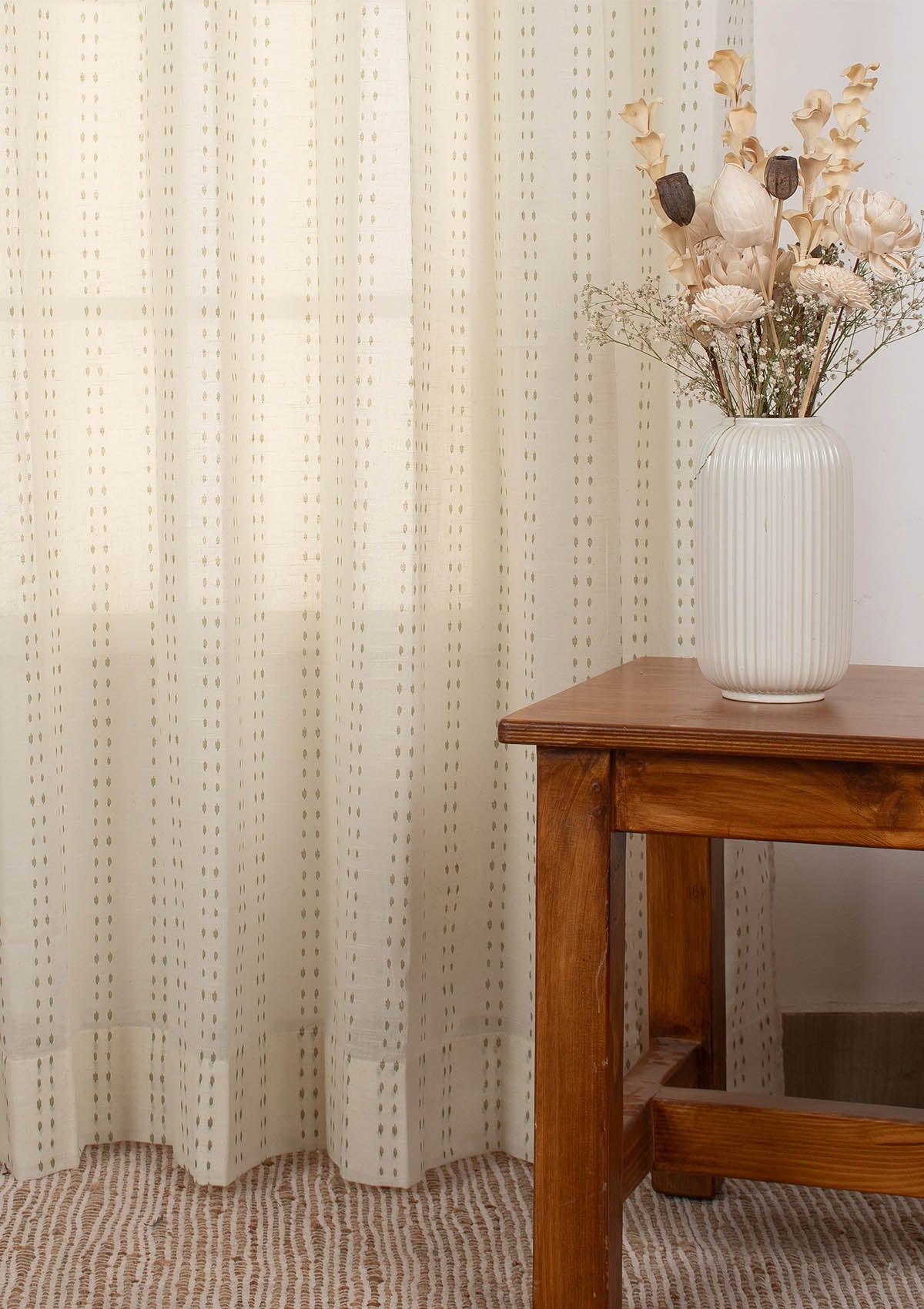 Dew Herb minimal  design 100% Cotton Sheer curtain for Living room & bedroom - Light filtering - Herb Green - Single Piece