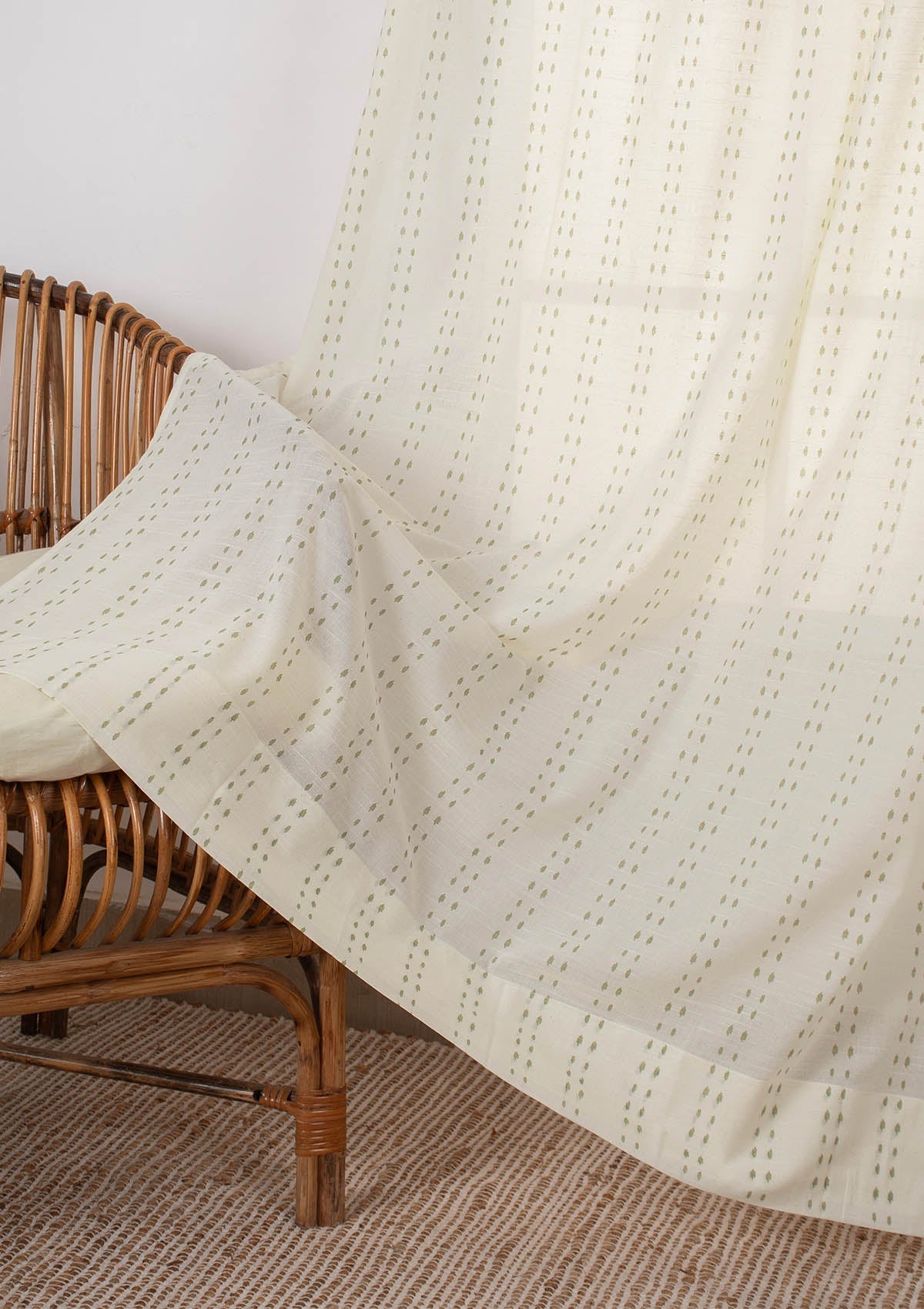 Dew Herb minimal design 100% Cotton Sheer Fabric for Living room & bedroom - Light filtering - Herb Green