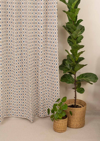 Diamond Yard 100% cotton geometric curtain for living room - Light Reduction - Royal Blue - Single Piece