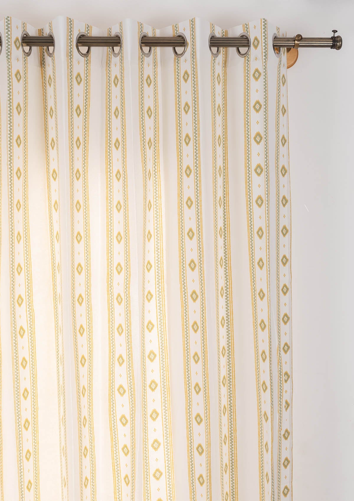 Echo Contemporary Geometric 100% cotton curtain for Living Room and Bedroom- Light Reduction - Yellow - Single Piece