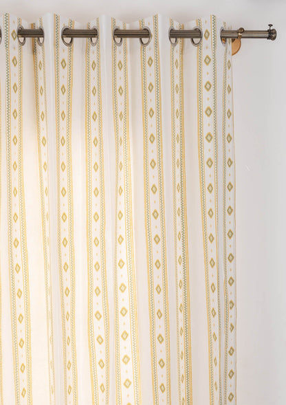Echo Contemporary Geometric 100% cotton curtain for Living Room and Bedroom- Light Reduction - Yellow - Single Piece