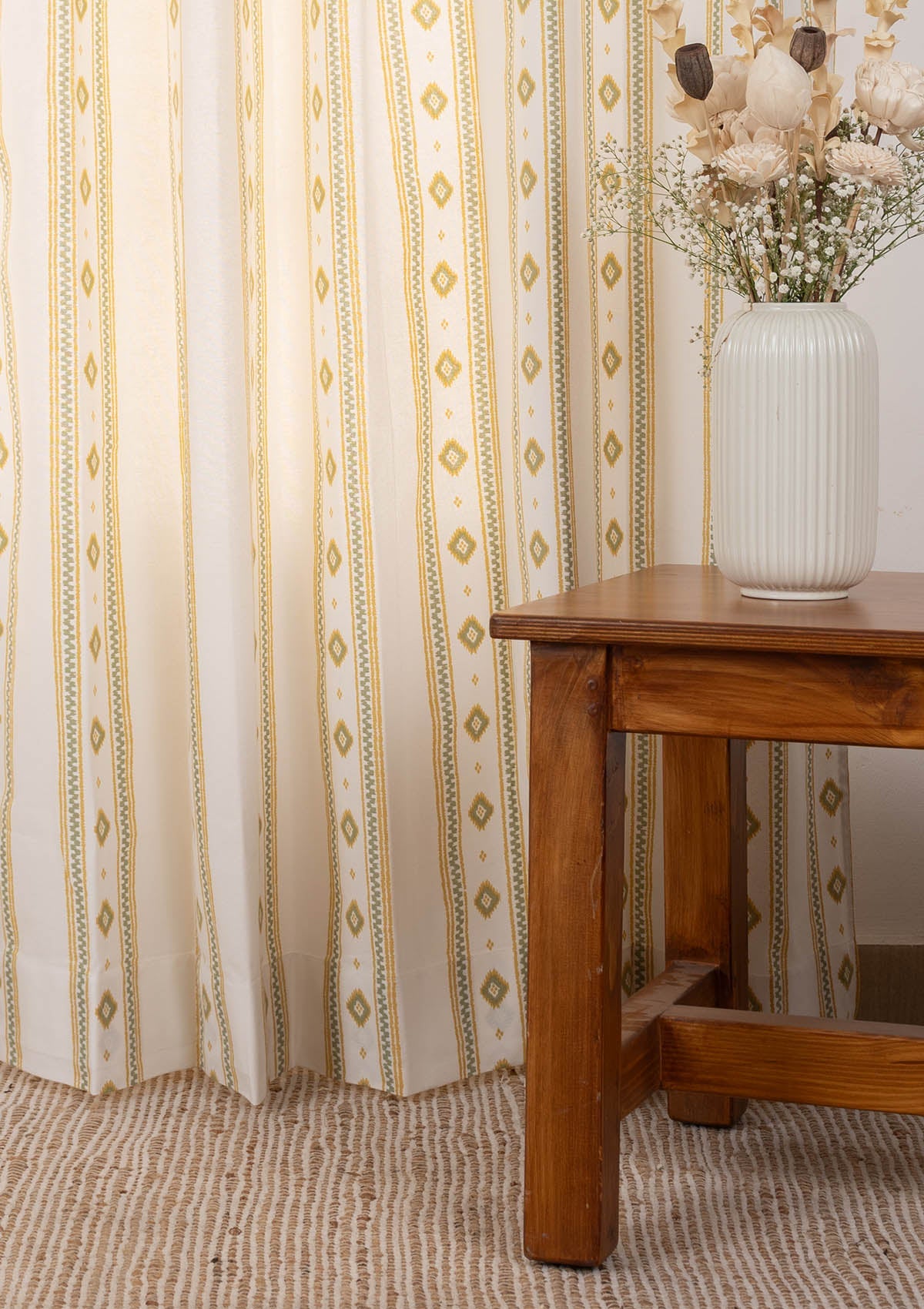 Echo Contemporary Geometric 100% cotton curtain for Living Room and Bedroom- Light Reduction - Yellow - Single Piece