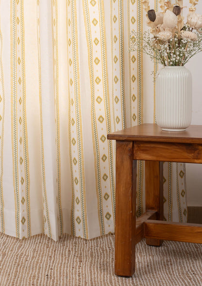 Echo Contemporary Geometric 100% cotton curtain for Living Room and Bedroom- Light Reduction - Yellow - Single Piece
