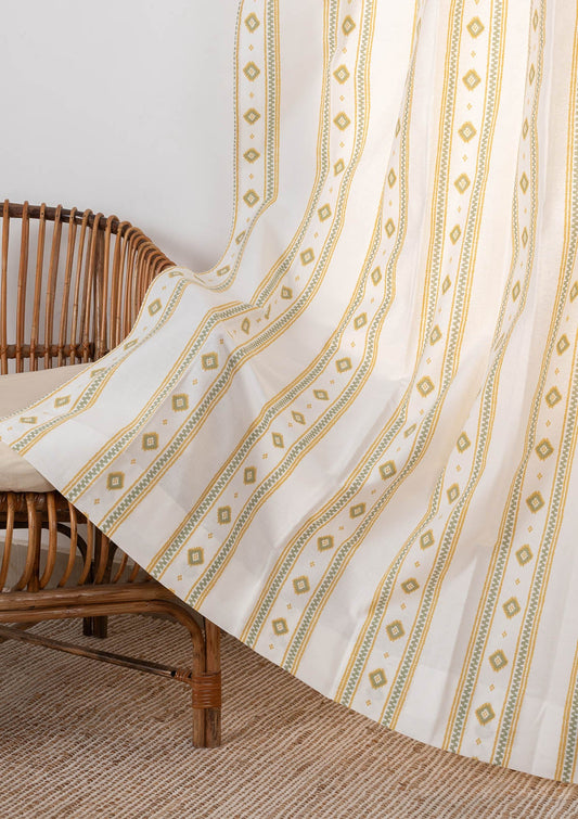 Echo Contemporary Geometric 100% cotton curtain for Living Room and Bedroom- Light Reduction - Yellow - Single Piece