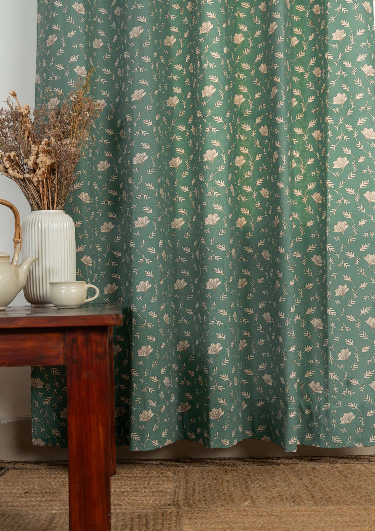 Eden aqua blue 100% cotton floral fabric for bed room -Room darkening