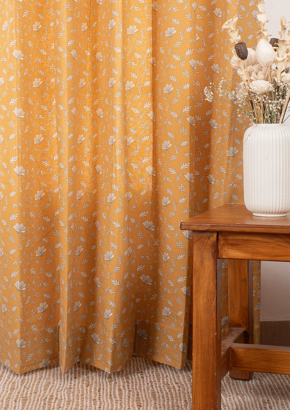 Eden mustard 100% cotton floral fabric for bed room - Room darkening