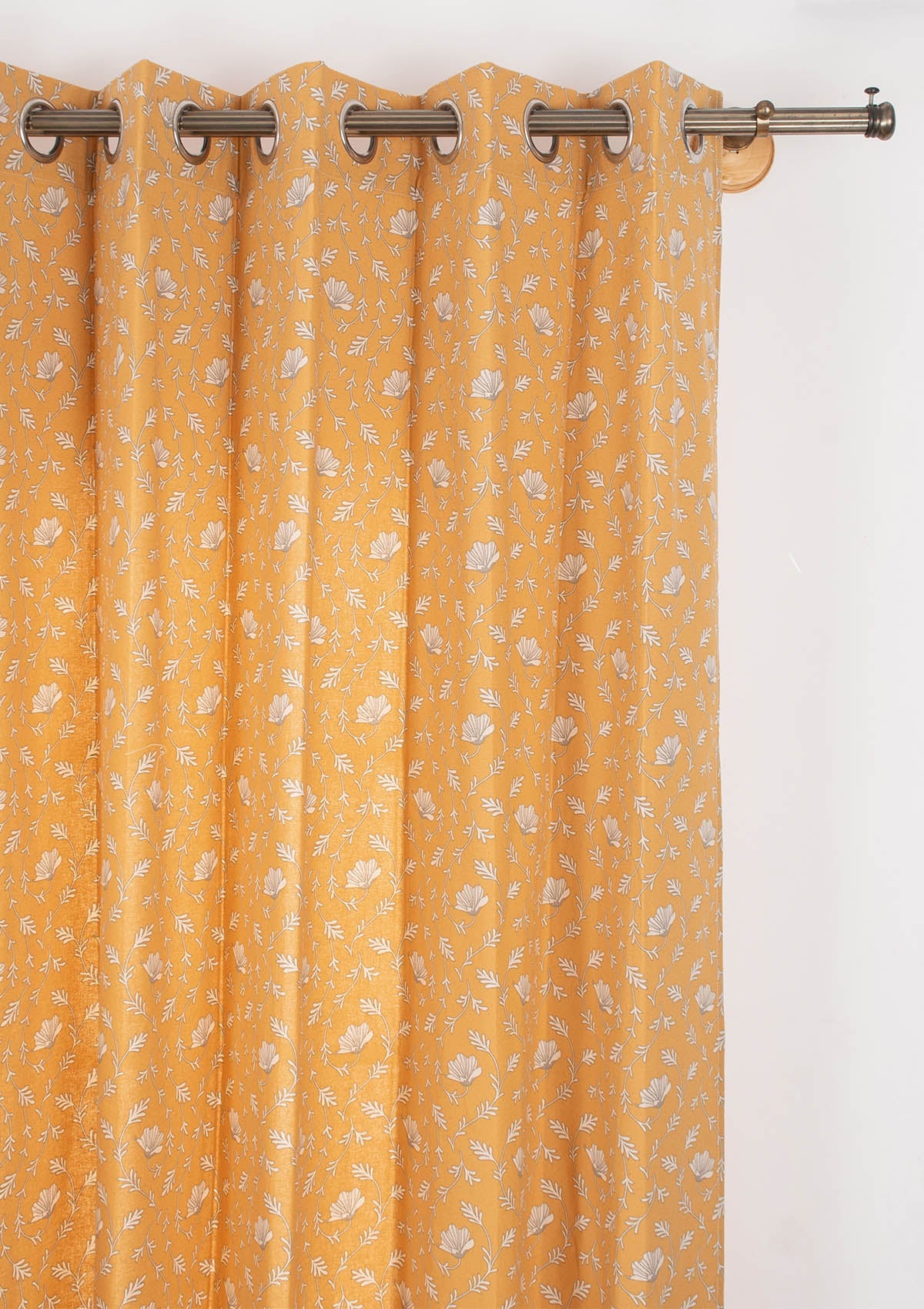 Eden mustard 100% cotton floral curtain for bed room - Room darkening - Single - Single Piece