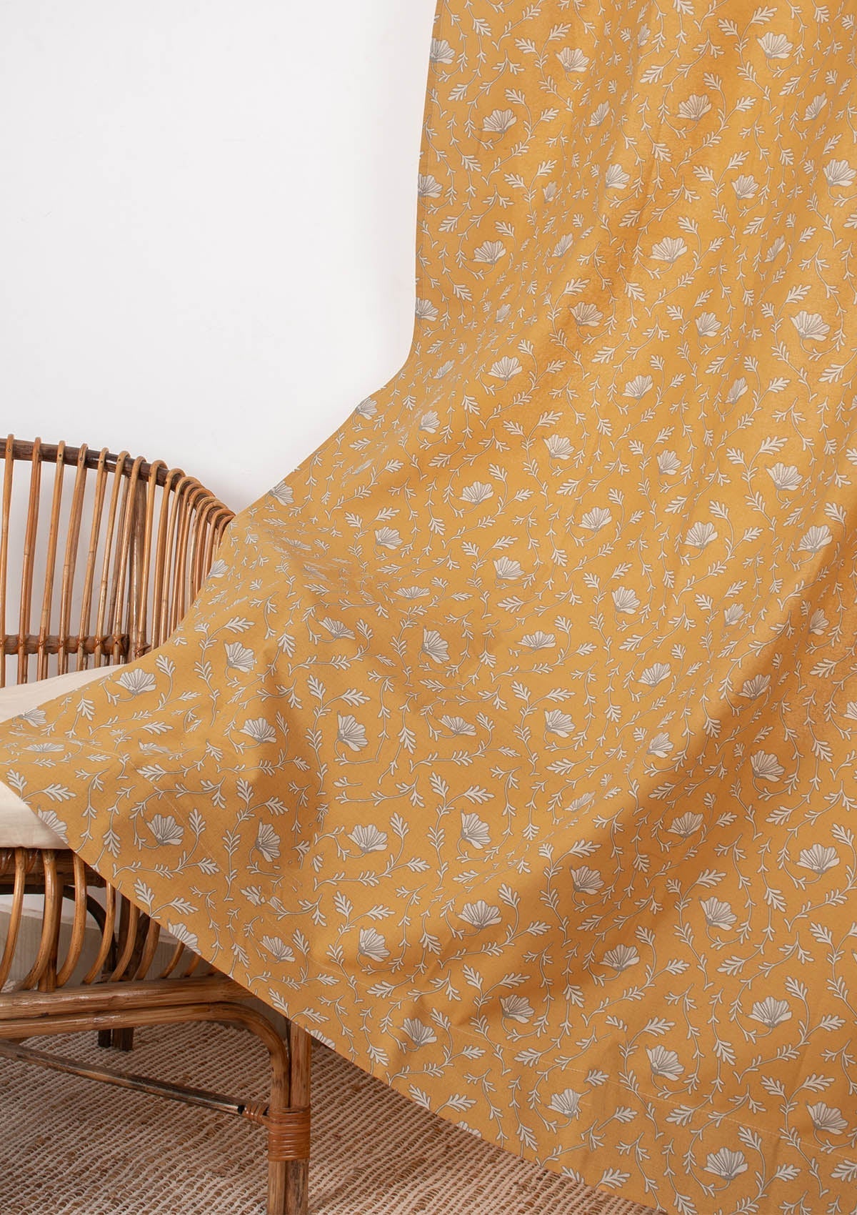 Eden mustard 100% cotton floral fabric for bed room - Room darkening