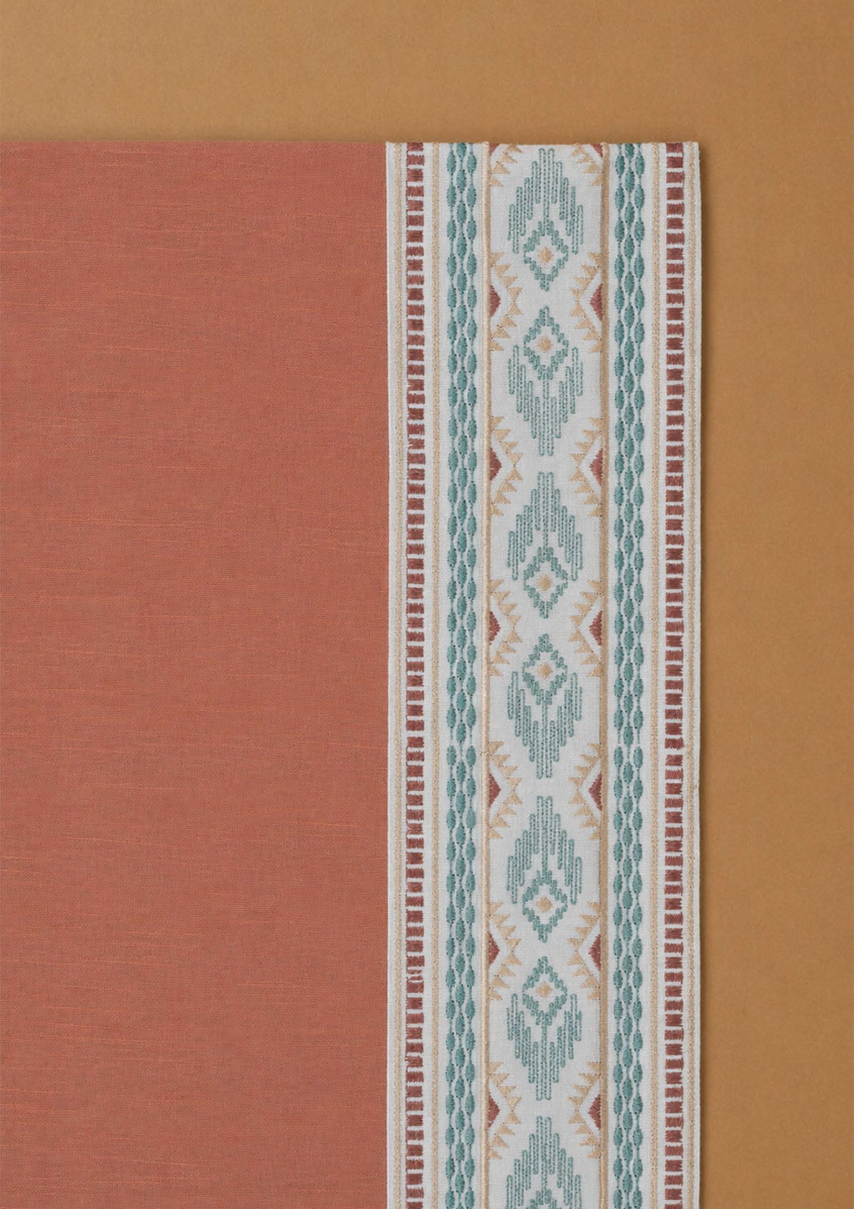 Elba Rust Embroidered Trim 100% Cotton Curtain For Living Room | Room Darkening | Single Piece