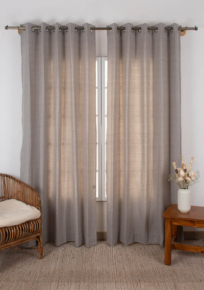 Elephant Grey Solid Linen Cotton Curtain for Living room and bedroom - Room darkening - Single Piece