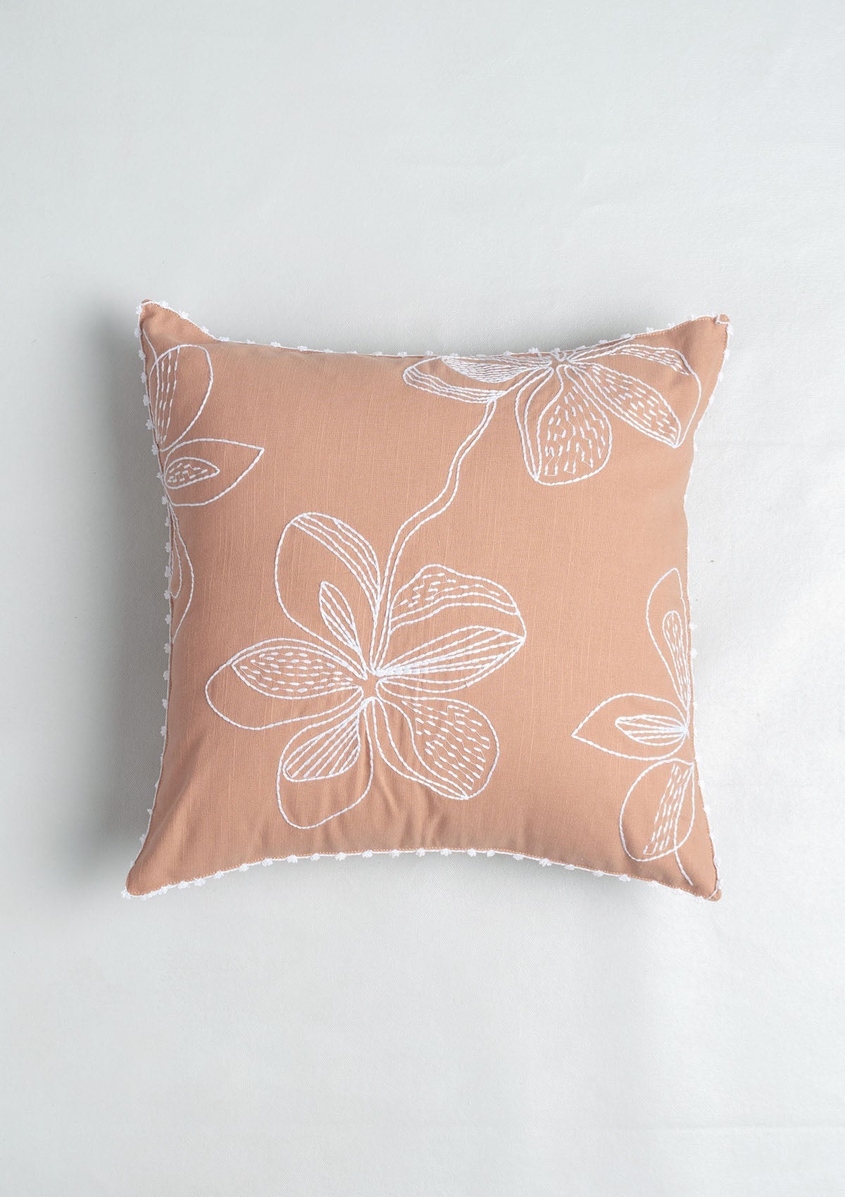 Embrose Embroidered 100% Cotton floral Design Cushion Cover for Sofa – Rust