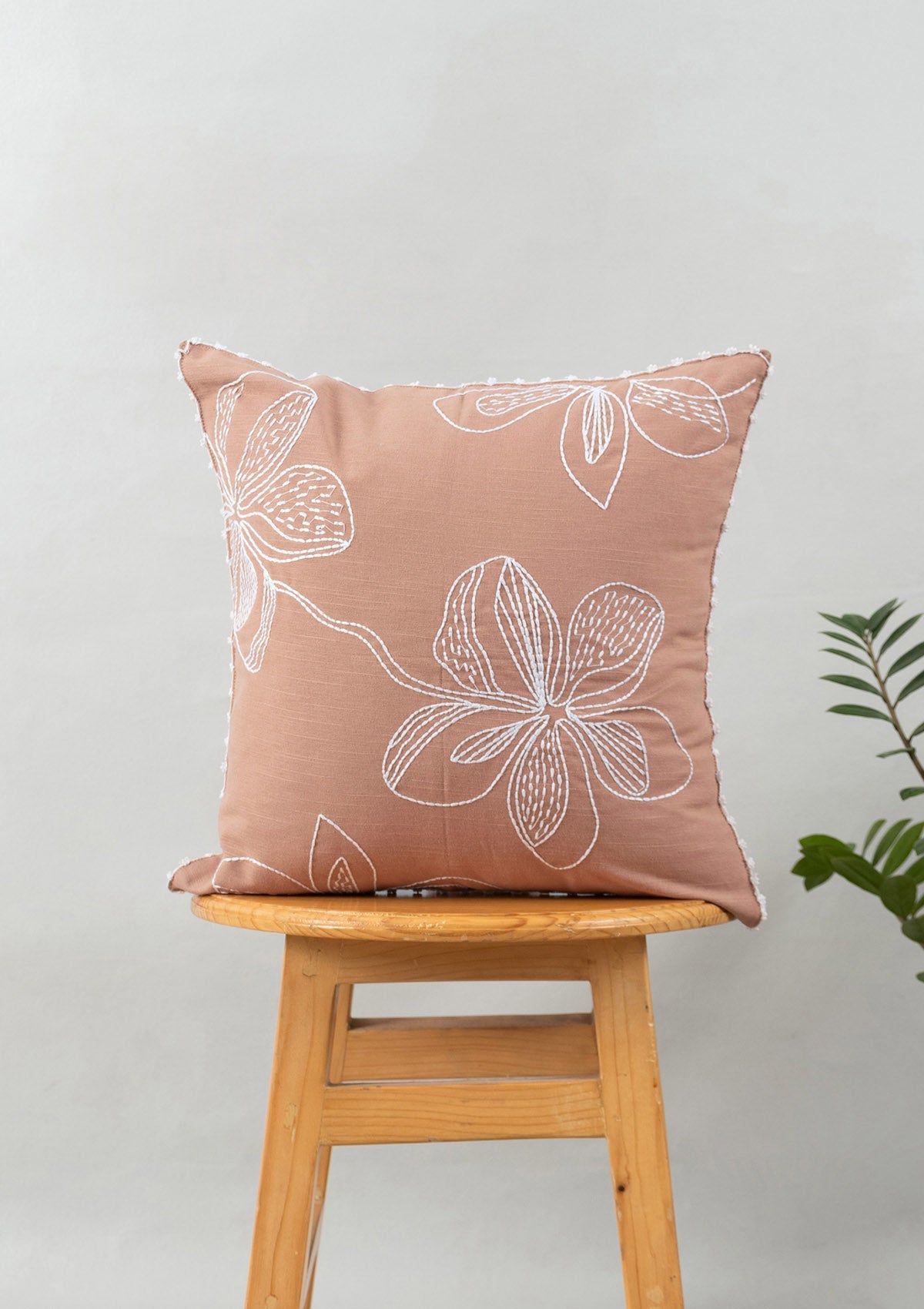 Embrose Embroidered 100% Cotton floral Design Cushion Cover for Sofa – Rust
