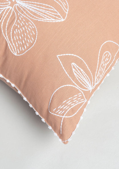 Embrose Embroidered 100% Cotton floral Design Cushion Cover for Sofa – Rust