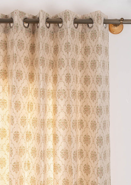 Fable modern floral-geometric 100% cotton  curtain for Living Room and Bedroom - Room darkening - Multicolor - Single Piece