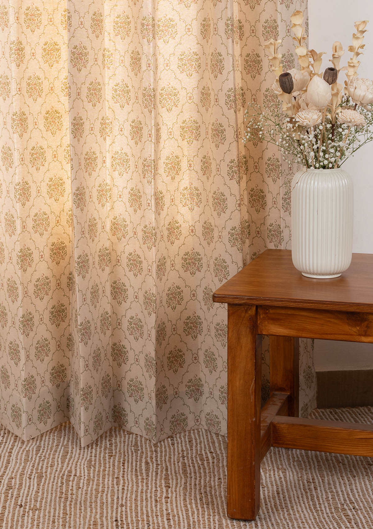 Fable modern floral-geometric 100% cotton  curtain for Living Room and Bedroom - Room darkening - Multicolor - Single Piece