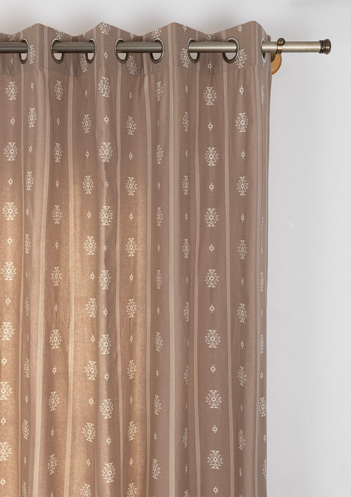 Feather Brown Geometric Printed 100% Cotton Curtain For Bedroom | Room Darkening | Single Piece