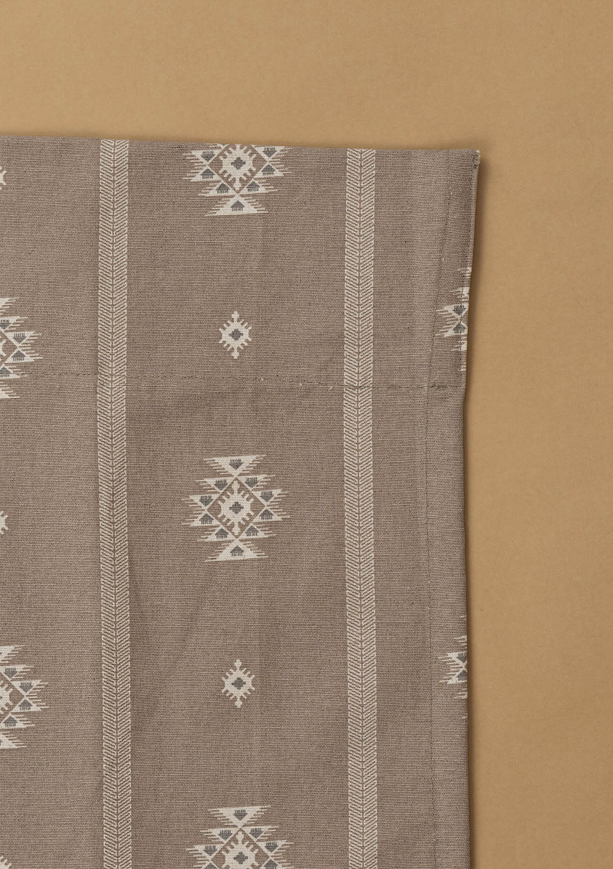Feather Brown Geometric Printed 100% Cotton Curtain For Bedroom | Room Darkening | Single Piece