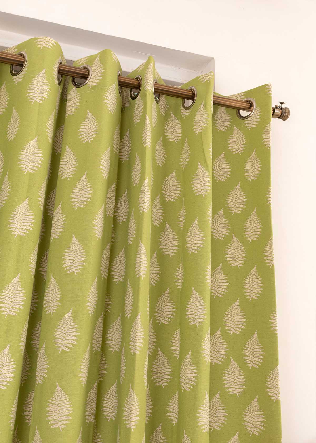 Ferns 100% cotton floral curtain for living room - Room darkening - Green - Single Piece