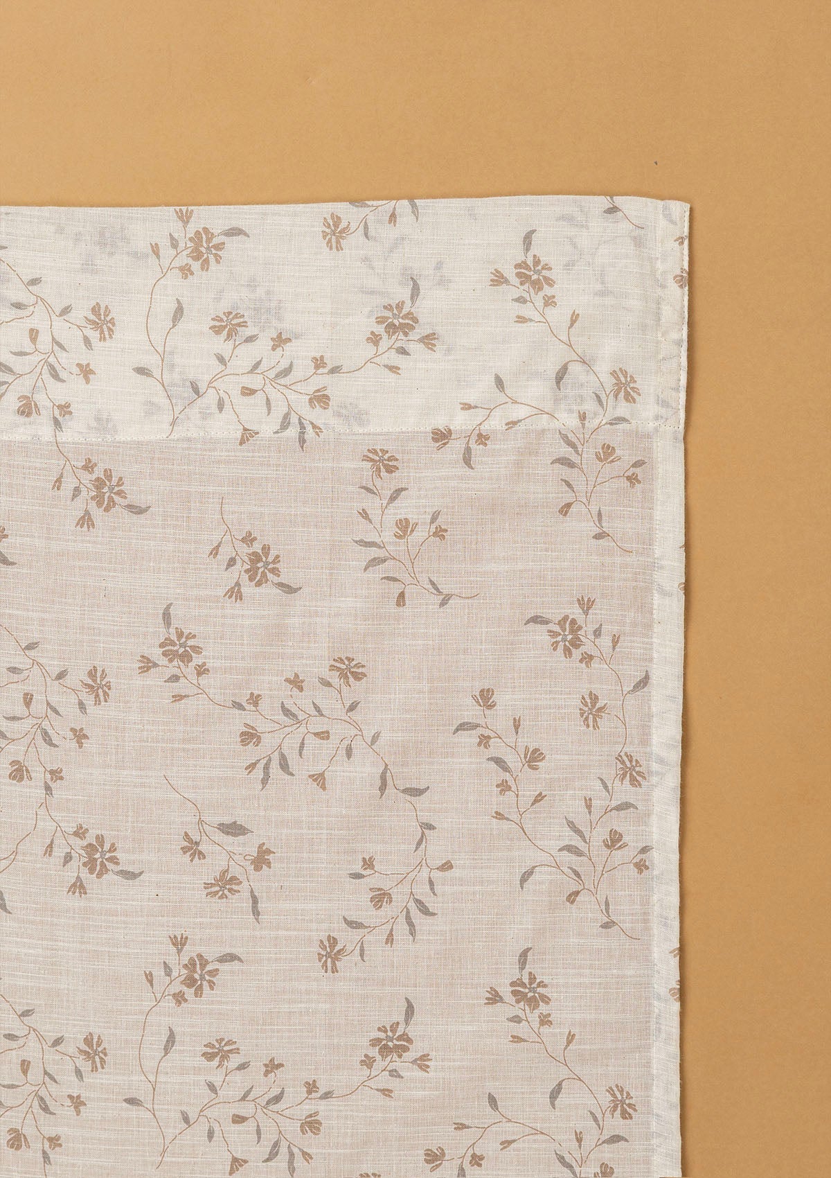 Field Brown Floral Printed 100% Cotton Sheer Curtain For Bedroom | Room Darkening | Single Piece