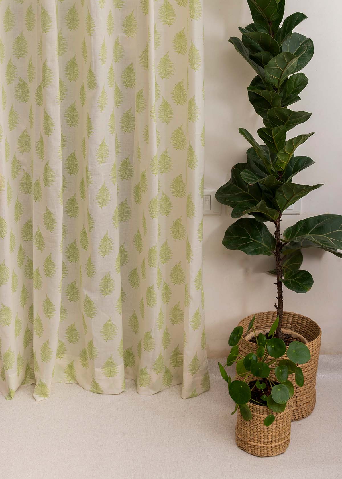 Floating Ferns printed sheer Fabric - Green