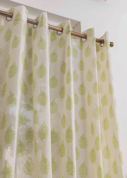 Floating Ferns 100% Sheer floral curtain for Living room & bedroom - Light filtering - Green - Single Piece